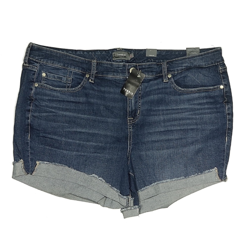 Torrid 5 Inch Mid-Rise Short Split Hem Cuffed Dark Wash Jean Shorts NWT
